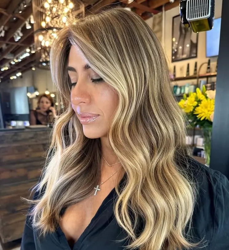 Client with dimensional blonde balayage hair